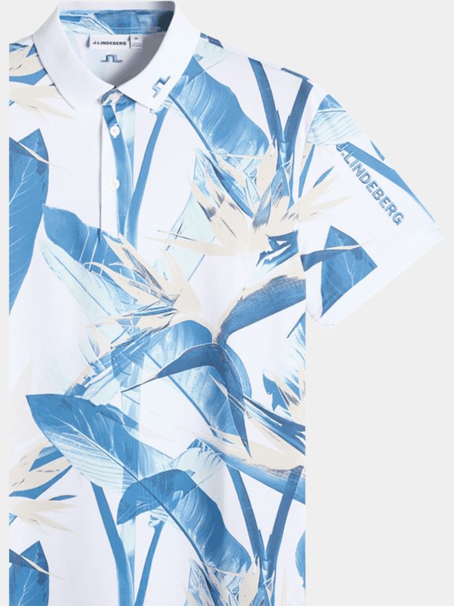 J.Lindeberg Tour Tech Print Halbarm Polo hellblau