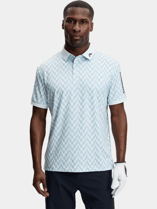 J.Lindeberg Tour Tech Print Halbarm Polo denim