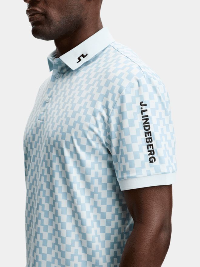 J.Lindeberg Tour Tech Print Halbarm Polo denim