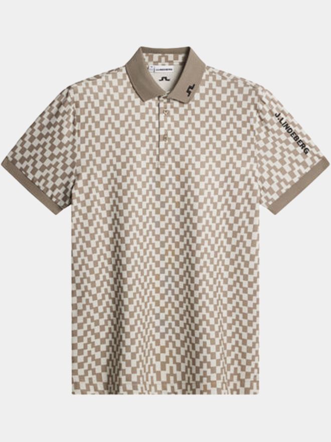 J.Lindeberg Tour Tech Print Halbarm Polo camel