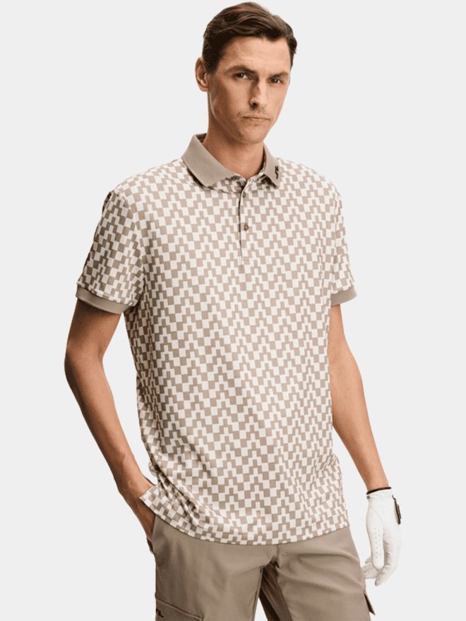 J.Lindeberg Tour Tech Print Halbarm Polo camel