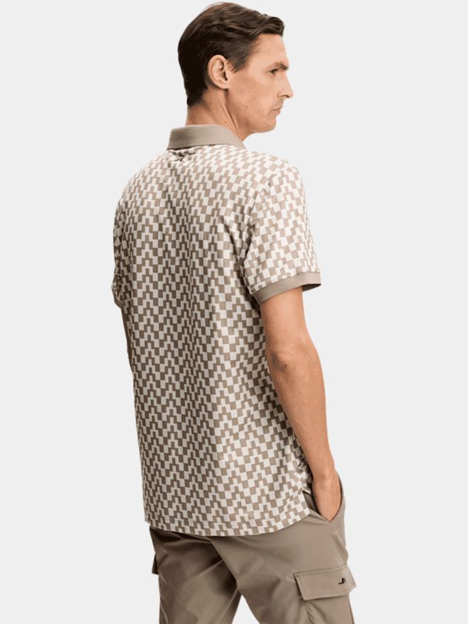J.Lindeberg Tour Tech Print Halbarm Polo camel