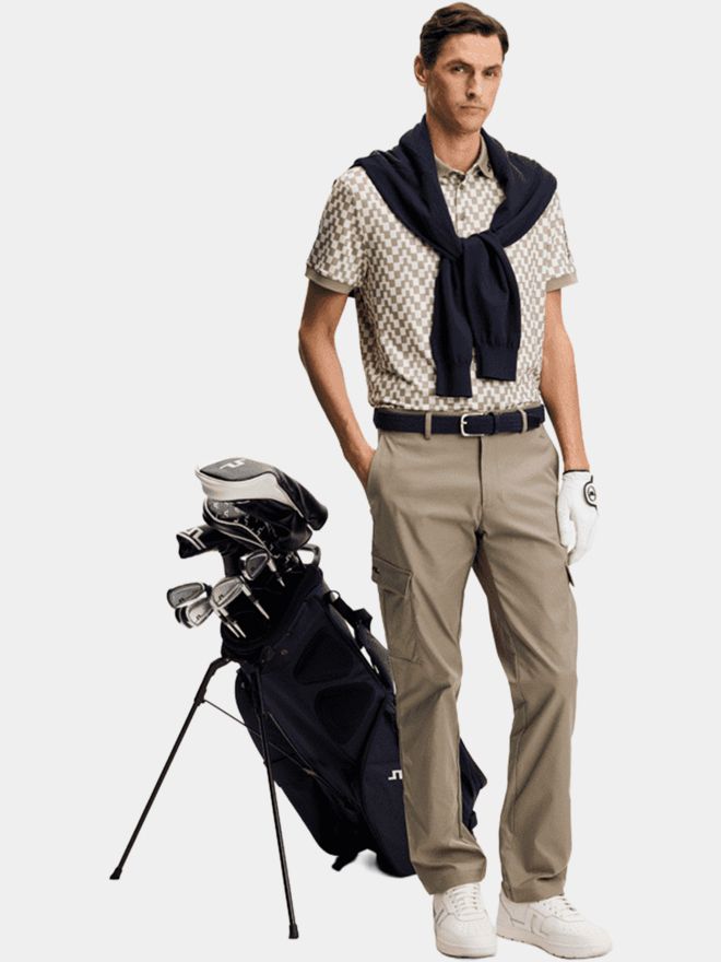J.Lindeberg Tour Tech Print Halbarm Polo camel