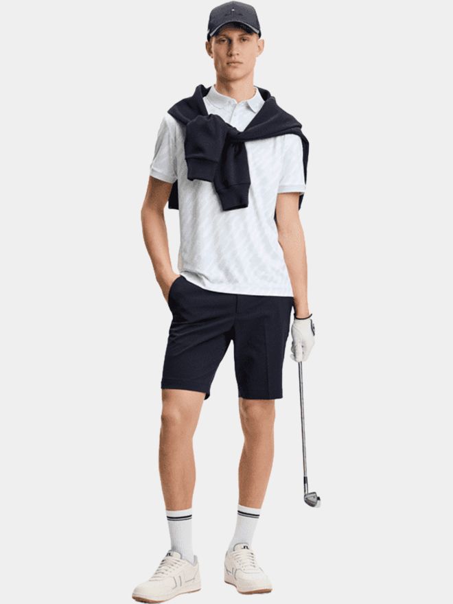 J.Lindeberg Tour Tech Print Halbarm Polo hellblau