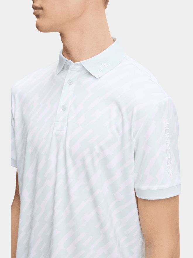 J.Lindeberg Tour Tech Print Halbarm Polo hellblau