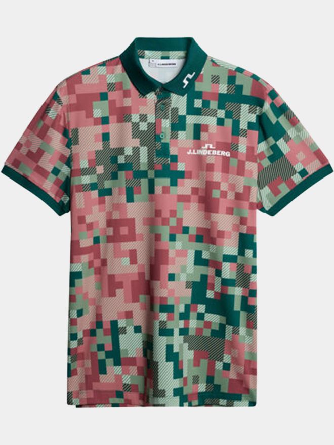 J.Lindeberg Bridger Tour Print Halbarm Polo rot