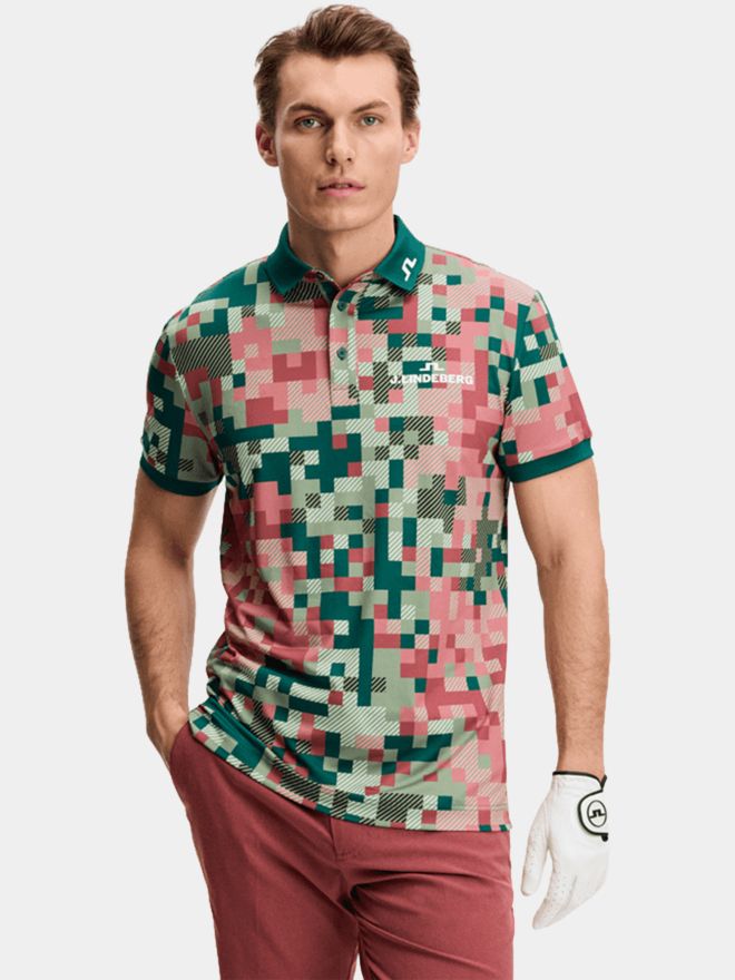 J.Lindeberg Bridger Tour Print Halbarm Polo rot