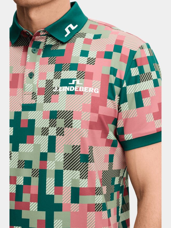 J.Lindeberg Bridger Tour Print Halbarm Polo rot