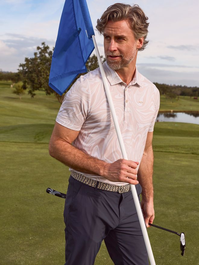 Daniel Springs Iron print functional half-sleeve polo sand