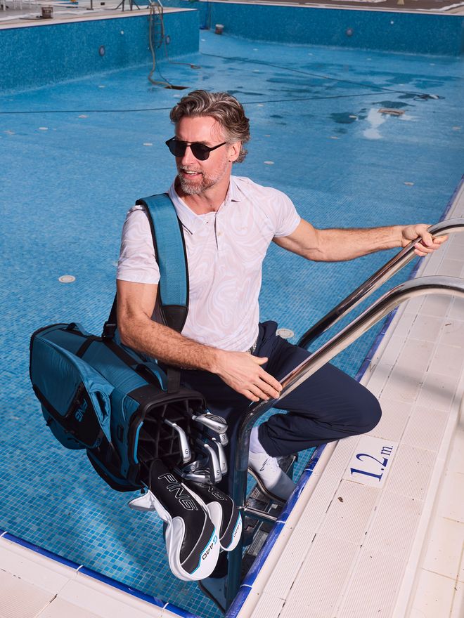 Daniel Springs Iron print functional half-sleeve polo sand