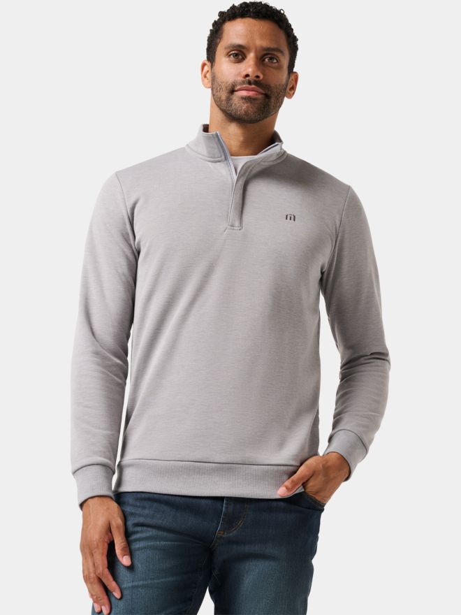 TravisMathew CLOUD QUARTER ZIP 2. strečová střední vrstva světle šedá