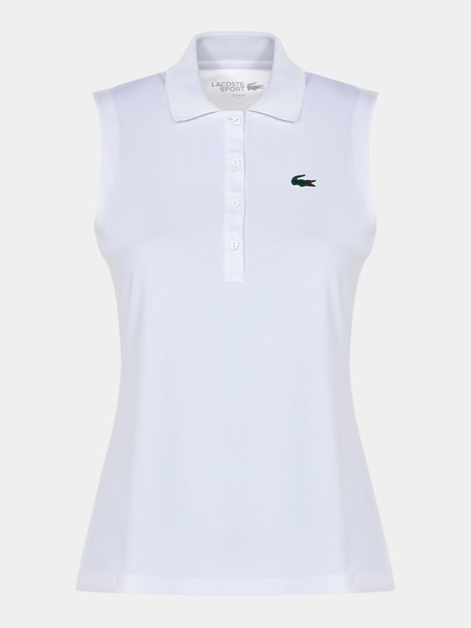 Lacoste KRÁTKÁ RIBBED COLLAR SHIRT bez rukávů Polo bílá
