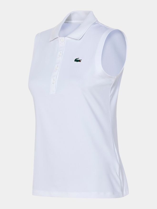 Lacoste KRÁTKÁ RIBBED COLLAR SHIRT bez rukávů Polo bílá