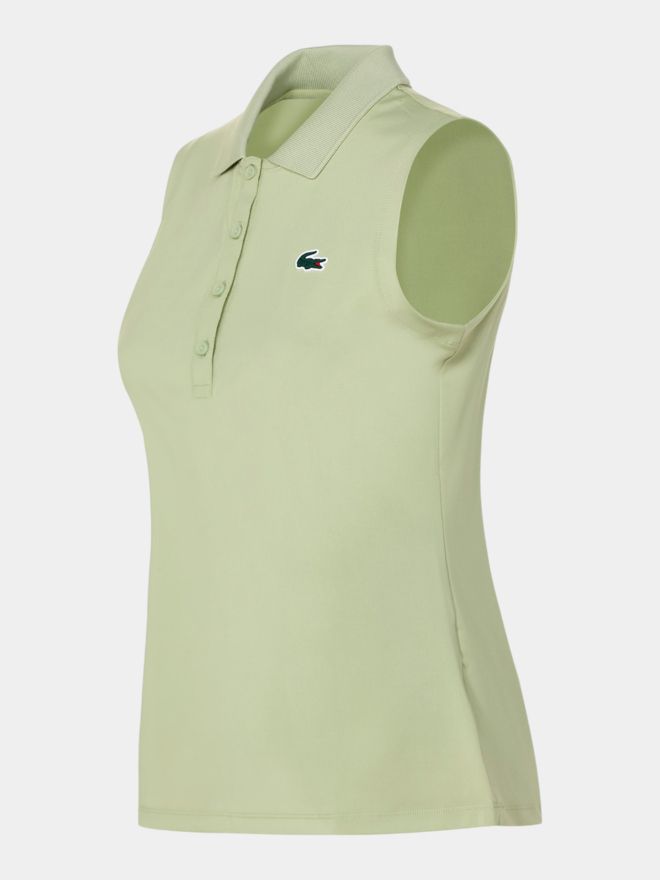 Lacoste KRÁTKÁ RIBBED COLLAR SHIRT bez rukávů Polo světle zelená