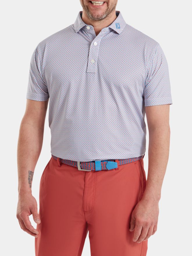 FootJoy Nautical Flag Print Lisle Half Sleeve Polo red