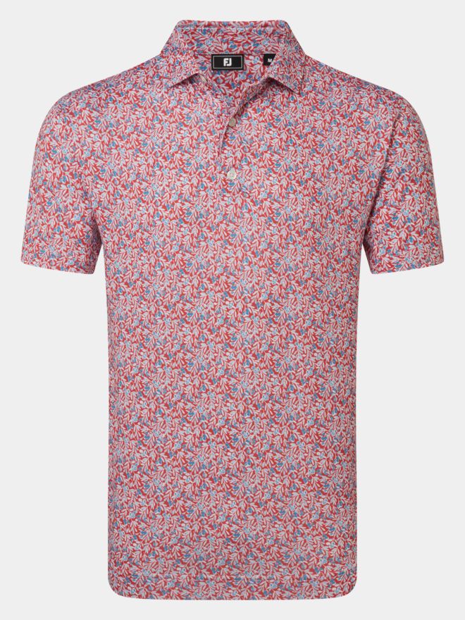 FootJoy Meadow Print Lisle Halbarm Polo rot