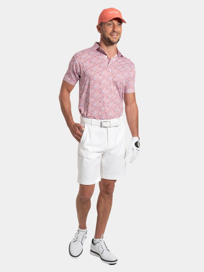 FootJoy Meadow Print Lisle Halbarm Polo rot