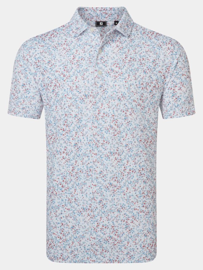 FootJoy Watercolor Floral Print Pique Half-Sleeve Polo white