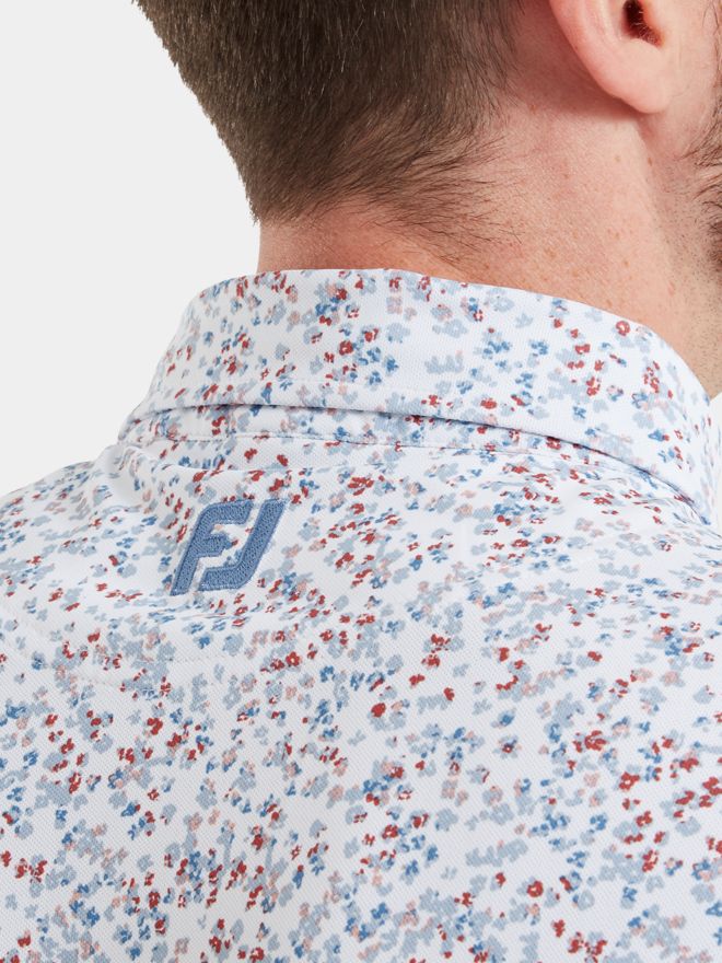FootJoy Watercolor Floral Print Pique Half-Sleeve Polo white