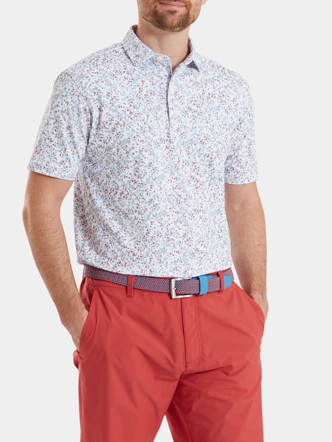 FootJoy Watercolor Floral Print Pique Half-Sleeve Polo white
