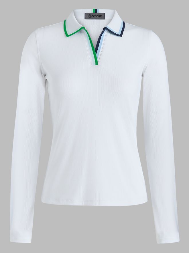G/Fore Contrast Johnny Collar Tech Langarm Polo weiß