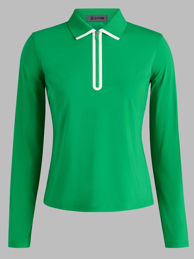 G/Fore Silky Tech Zip Langarm Polo grün