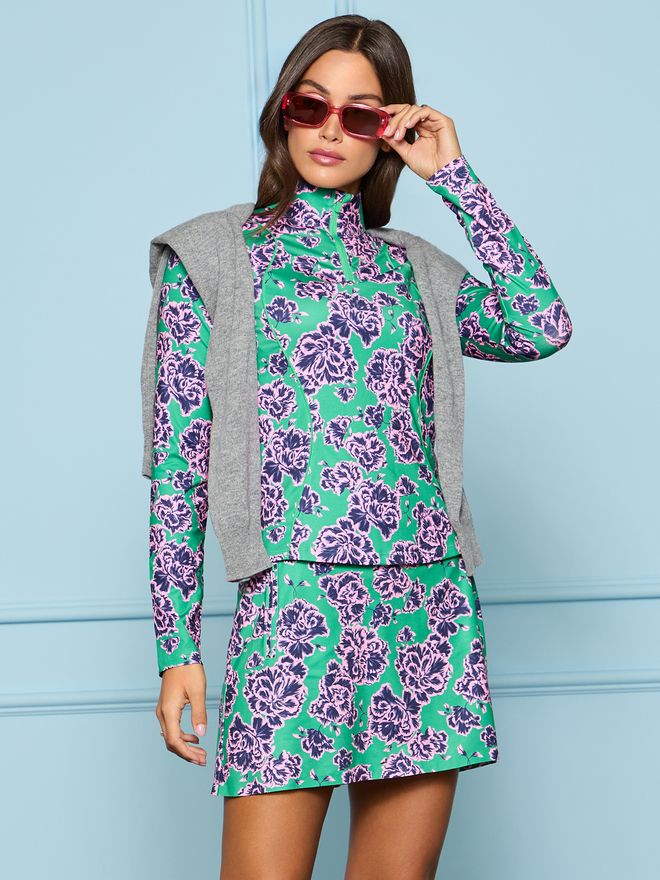 G/Fore Graphic Floral Print Tech Jersey Stretch Midlayer grün