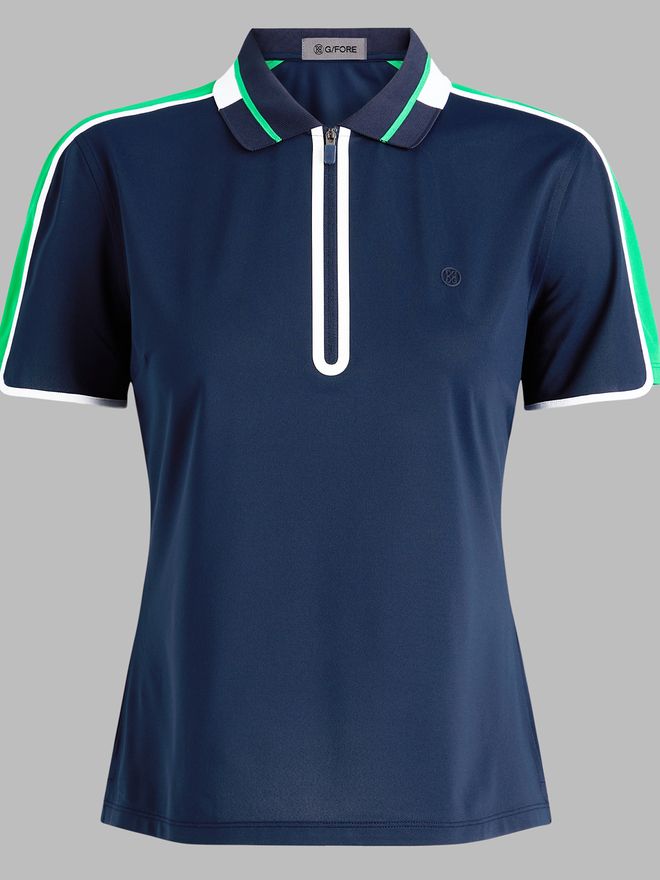 G/Fore Tech Pique Contrast Panel Qrt Zip Halbarm Polo navy