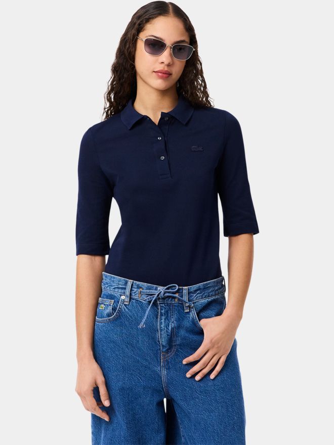 Lacoste SHORT SLEEVED RIBBED COLLAR SHIRT 3/4 Arm Polo navy