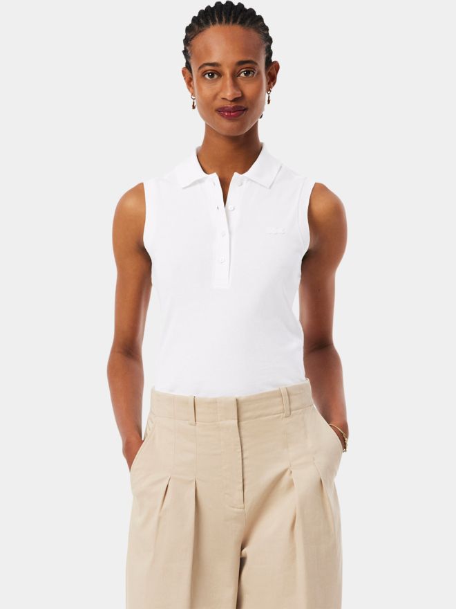 Lacoste SHORT SLEEVED RIBBED COLLAR SHIRT ohne Arm Polo weiß