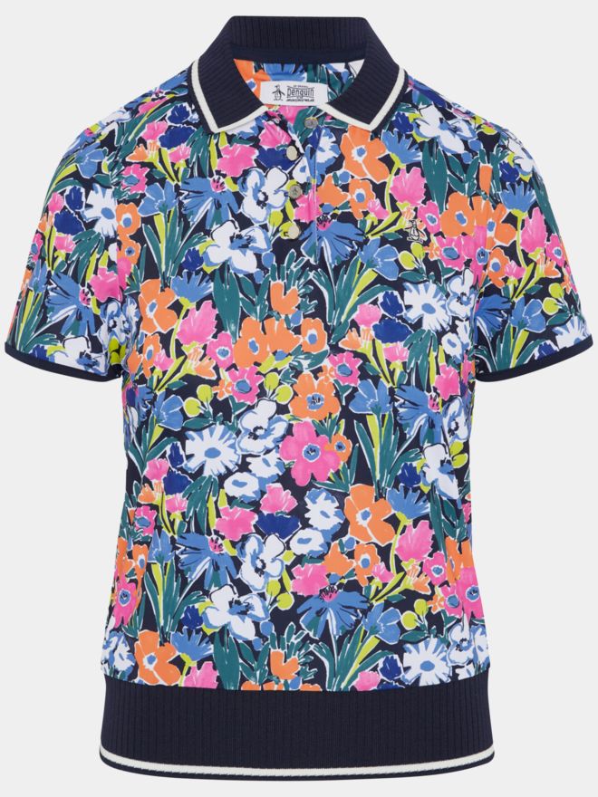 Penguin SKETCH FLORAL SHORT Halbarm Polo navy
