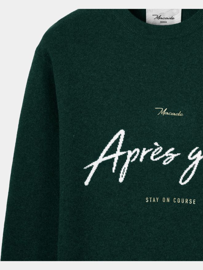 Macade Golf Pine Green Intarsia Knit Crewneck Pullover Strick dunkelgrün