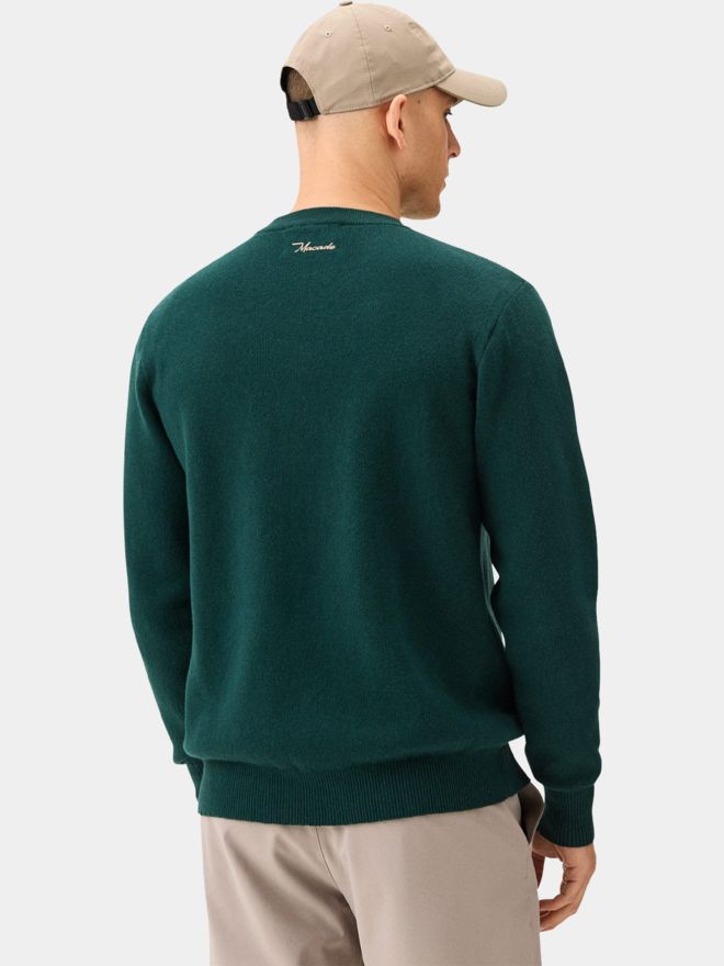 Macade Golf Pine Green Intarsia Knit Crewneck Pullover Strick dunkelgrün