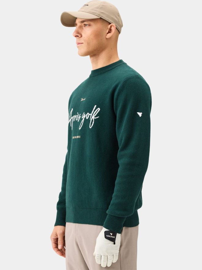 Macade Golf Pine Green Intarsia Knit Crewneck Pullover Strick dunkelgrün