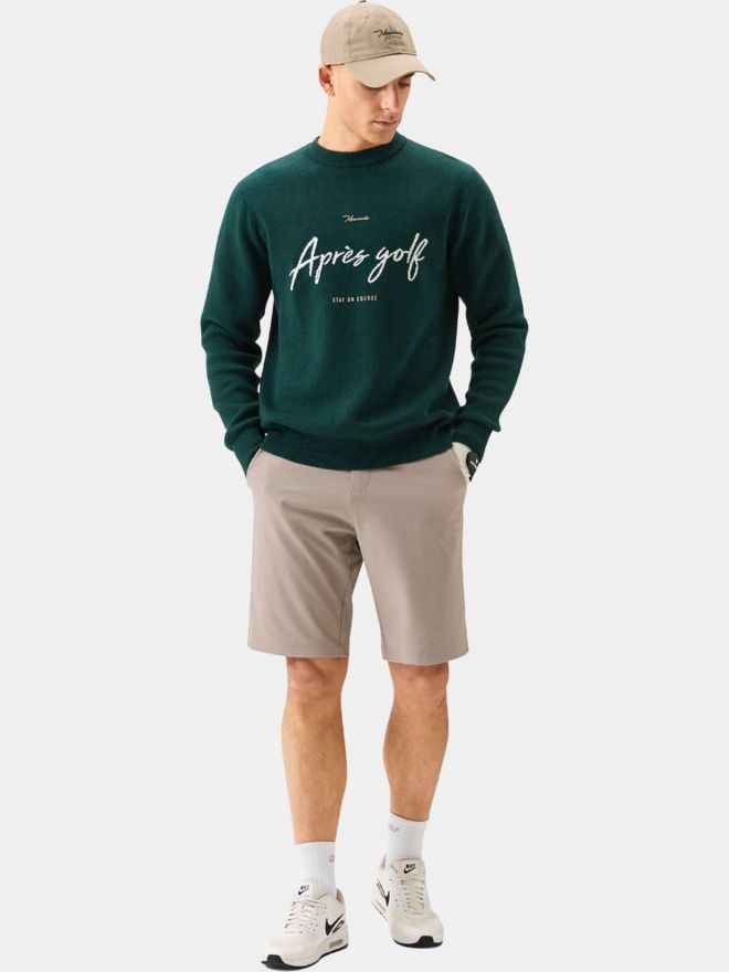 Macade Golf Pine Green Intarsia Knit Crewneck Pullover Strick dunkelgrün