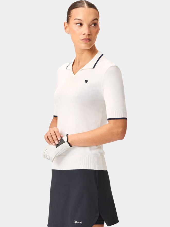 Macade Golf Vera White cropped polo half sleeve polo white