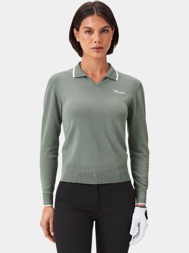 Macade Golf Ella Sage Green Knit Top langarm Polo grün