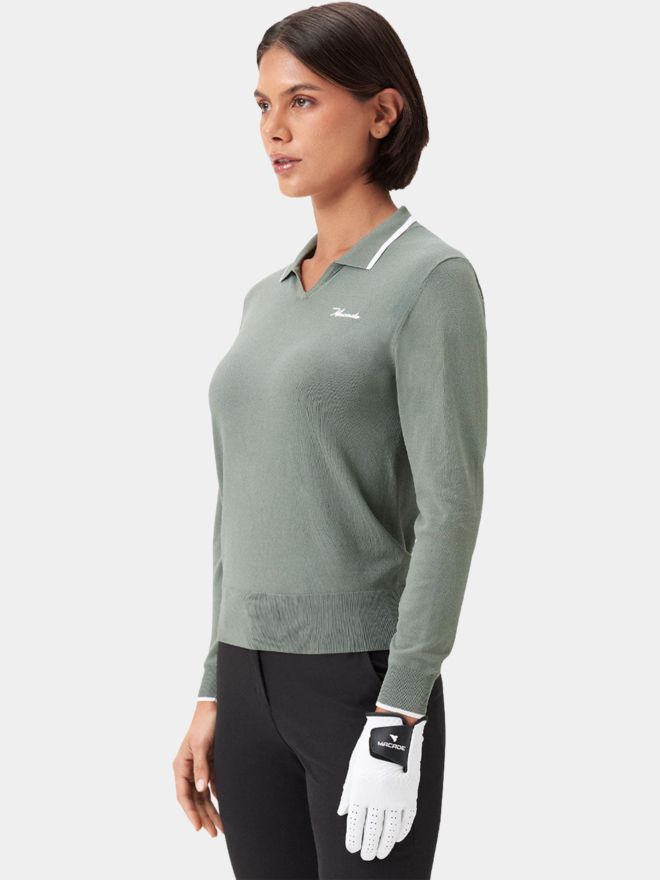 Macade Golf Ella Sage Green Knit Top langarm Polo grün