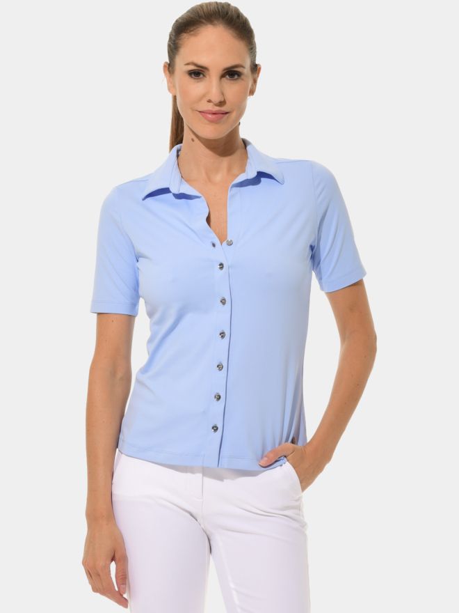 MDC Button Down Halbarm Polo hellblau