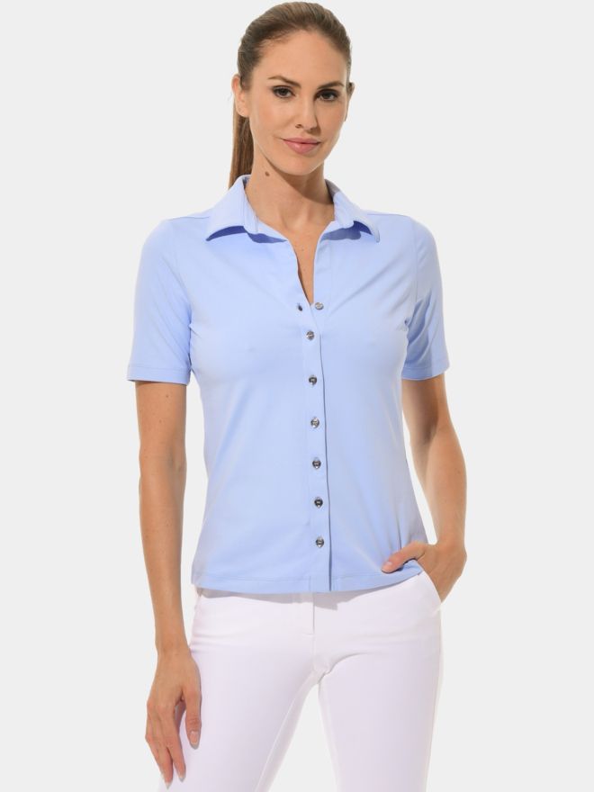 MDC Button Down Halbarm Polo hellblau