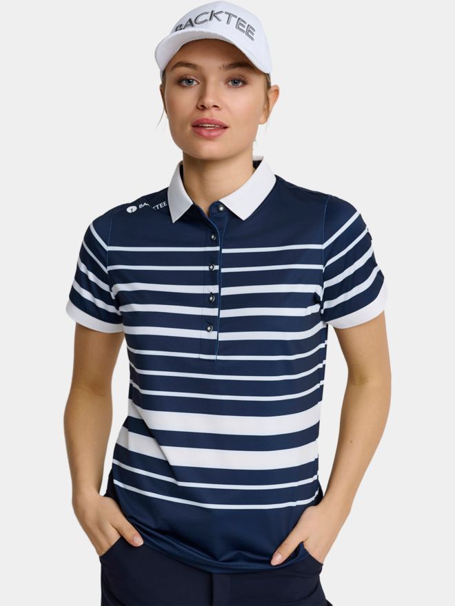 Backtee Fine Stripe Halbarm Polo navy