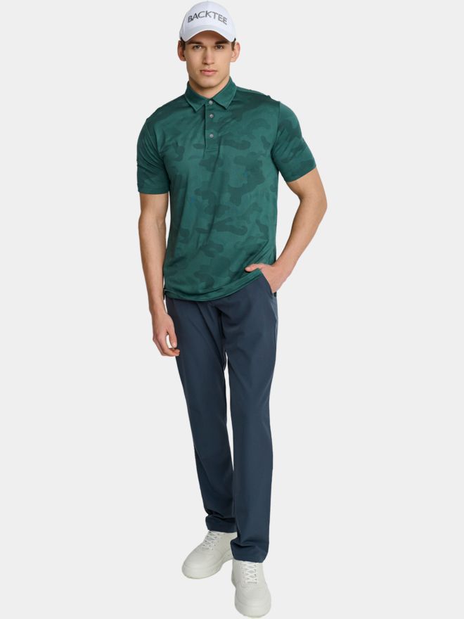 Backtee Camou Halbarm Polo dunkelgrün