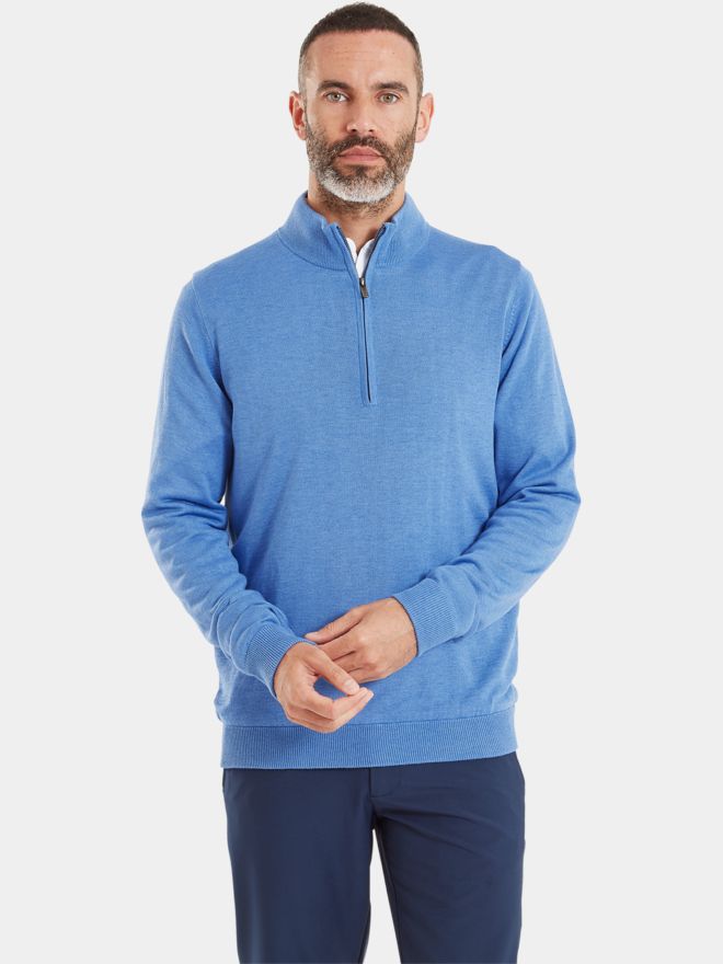 FootJoy Drirelease Half-Zip Lined Sweater Windstopp Strick hellblau