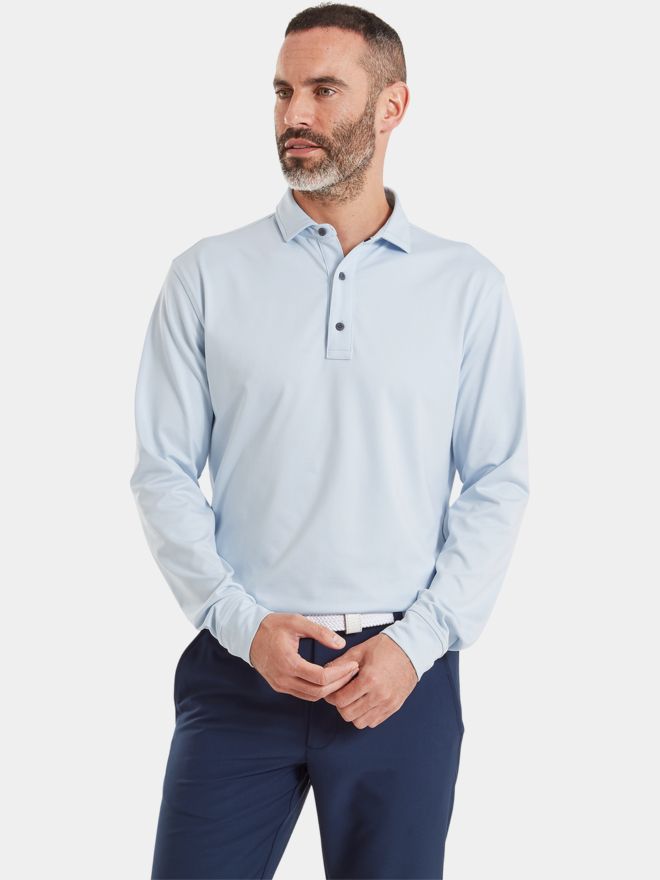 FootJoy TS L/S SHIRT Langarm Polo hellblau