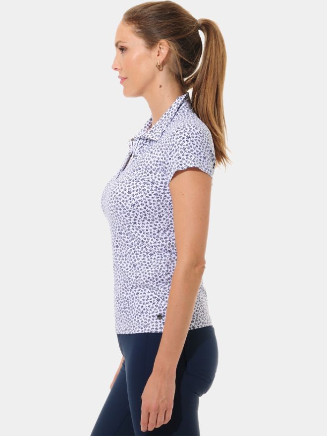 MDC Floral Print Halbarm Polo weiß