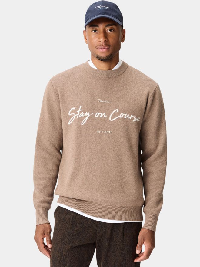 Macade Golf TX Intarsia Knit Crewneck Pullover Strick braun