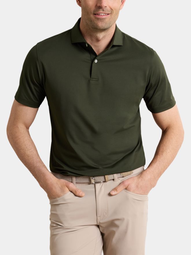 Peter Millar ALBATROSS COTTON-BLEND PIQUE Halbarm Polo oliv