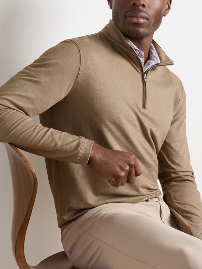 Peter Millar ALBATROSS COTTON-BLEND QUARTER-ZIP Strick Troyer beige
