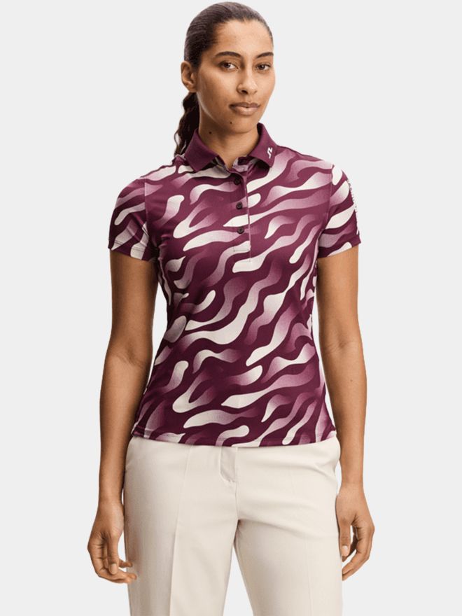 J.Lindeberg Tour Tech Print Halbarm Polo bordeaux