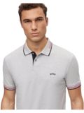 BOSS Paul Curved slim fit Halbarm Polo grau melange